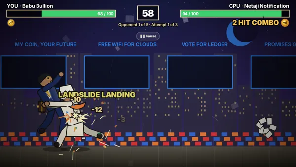 Two Lords fighting on a neon rooftop in Kamalapuram Crypto Lords